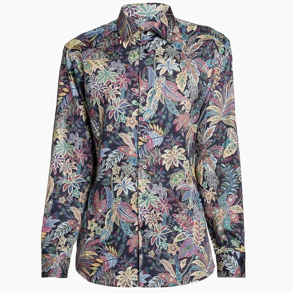 Men's Etro Printed Dress Shirt Size 39 Blue Multi-color